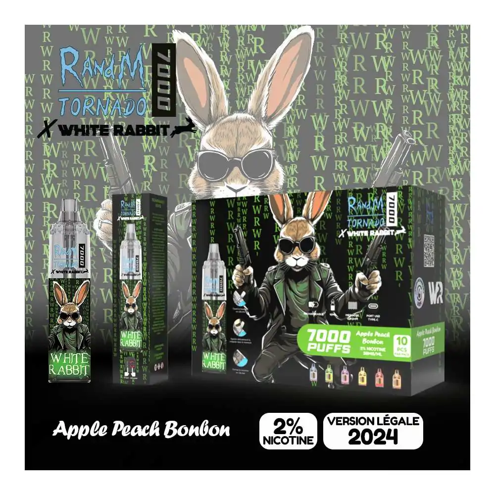 Puff rechargeable White Rabbit Tornado 7000 | Saveur Apple Peach Bonbon