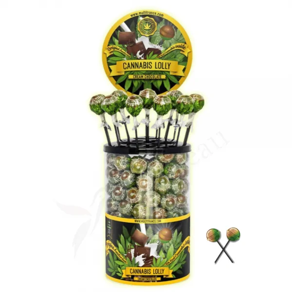 Présentoir de sucettes au cannabis et chocolat, produit Cannabis Lolly, 100 pièces