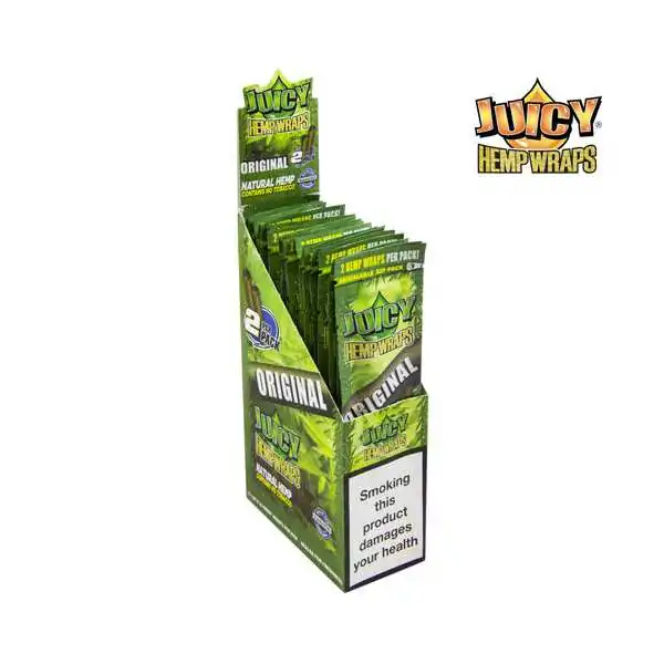 Boîte présentoir de 25 paquets de wraps de chanvre Juicy Jay's Original avec avertissement santé