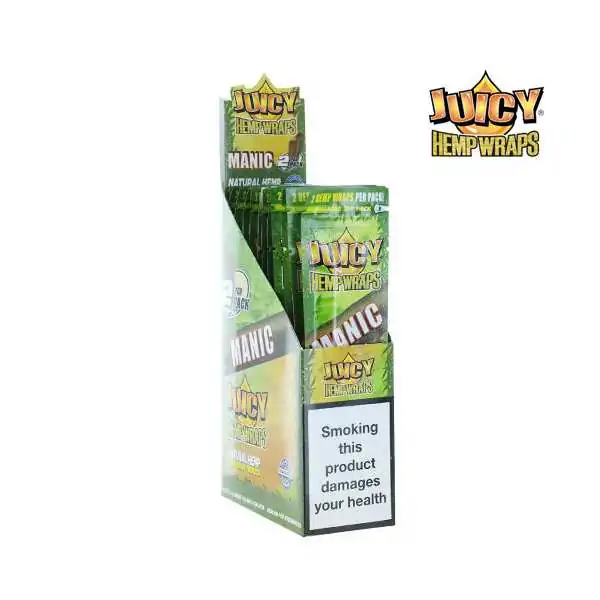 Boîte de 25 paquets de blunts de chanvre Juicy Jay's Manic avec avertissement santé