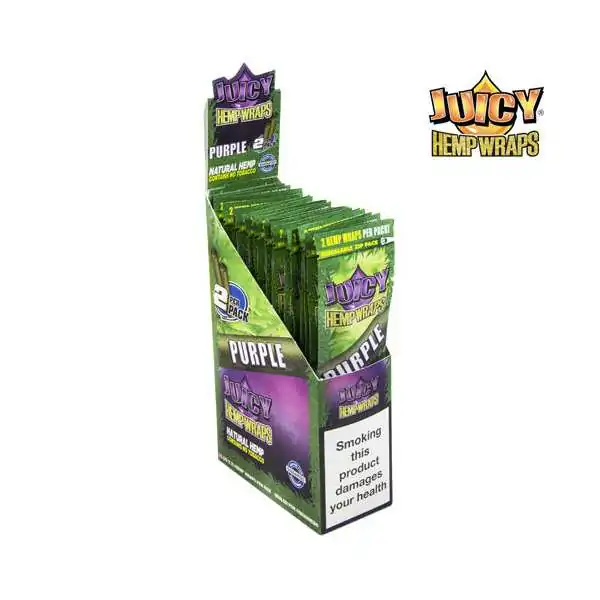 Boîte de blunts de chanvre Purple Juicy Jay's, 25 paquets, avec avertissement santé