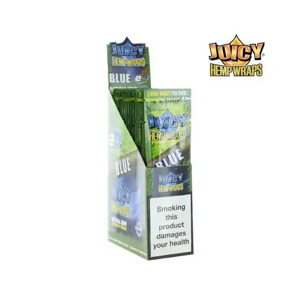 Boîte de blunts Blue Juicy Jay's, 25 paquets de wraps de chanvre, avertissement santé