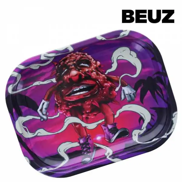 Plateau de roulage Beuz Bloodybud violet avec motif de créature rouge et fumée blanche