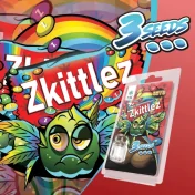 Paquet de graines Zkittlez Auto, 3 graines, design coloré avec mascotte verte, logo vibrant