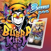 Packaging coloré et animé de graines Bubba Kush Auto, personnage cartoon souriant