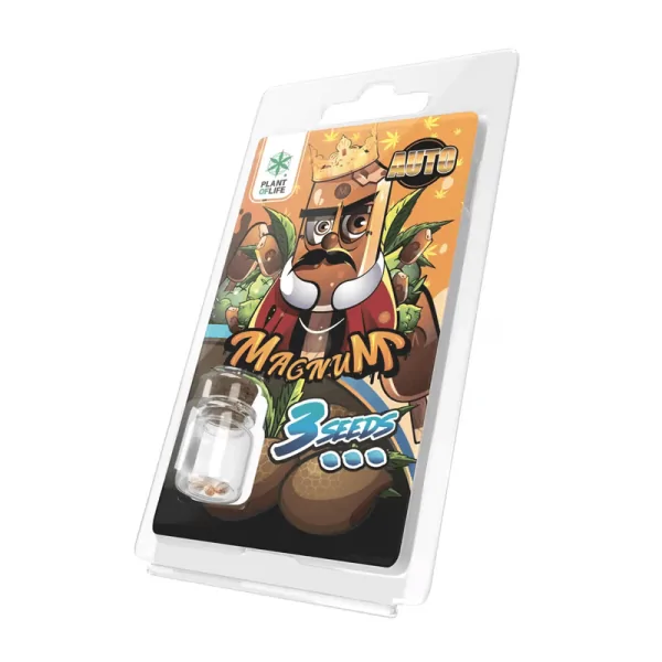Emballage de graines Magnum Auto de Plant of Life avec personnage cartoon et 3 graines
