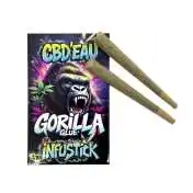 Paquet de CBD'EAU Gorilla Glue avec 2 joints pré-roulés, image colorée d'un gorille rugissant