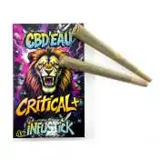 Emballage coloré CBD'EAU Critical+ avec lion rugissant et 2 infusticks de CBD, 7%
