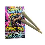 Paquet CBD'EAU Orange Bud avec 4 infusticks CBD 7%, image colorée d'un chien et joints