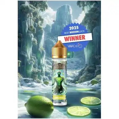 Flacon e-liquide Vape Of Legends primé, saveur citron, décor cascade fantastique