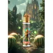 E-liquide Melon Knight Suprême dans un décor fantastique avec château et pastèques géantes