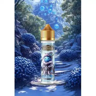 E-liquide Blue Crystal Vape of Legends dans un paysage fantastique bleu avec cristaux