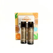 Cartouches CBD Eau Tropicale Greeneo, 2 pièces, boîte colorée avec motifs fruits tropicaux
