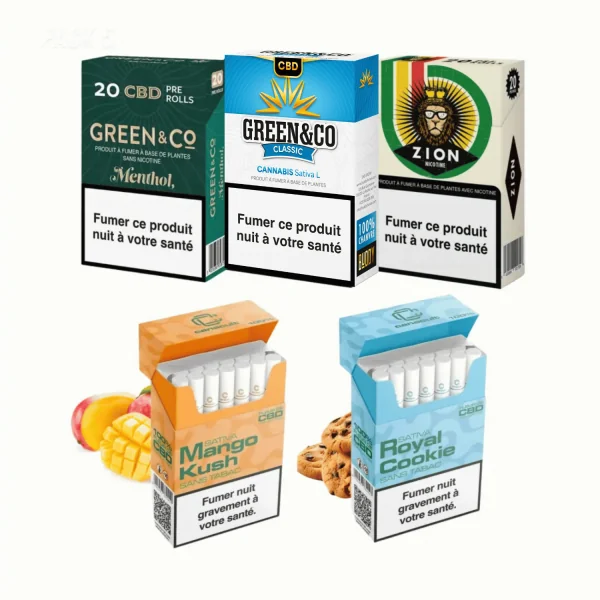 Pack Découverte Premium 5 Cigarettes CBD - Variétés Green&Co, Zion et arômes fruités