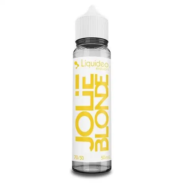 Flacon e-liquide Jolie Blonde 50ml par Liquideo, bouteille transparente avec étiquette jaune