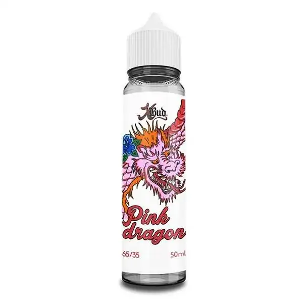 Flacon de e-liquide Pink Dragon XBud 50ml avec illustration de dragon rose et fleurs