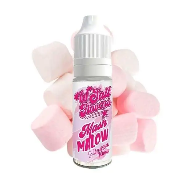 Flacon e-liquide Mash Malow Wsalt Flavors 10ml entouré de guimauves roses