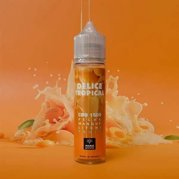 E-liquide CBD Délice Tropical 50ml pêche mangue litchi, orange, splash, Marie Jeanne