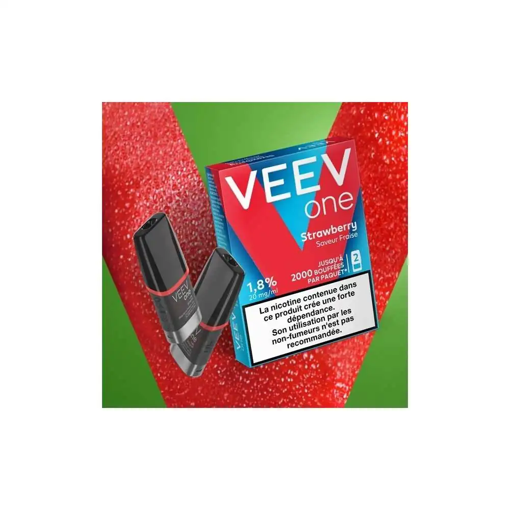 Paquet Veev One Strawberry avec 2 pods, saveur fraise, 1,8% nicotine, sur fond rouge