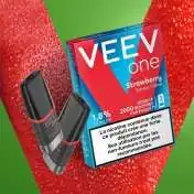 Paquet Veev One Strawberry avec 2 pods, saveur fraise, 1,8% nicotine, sur fond rouge