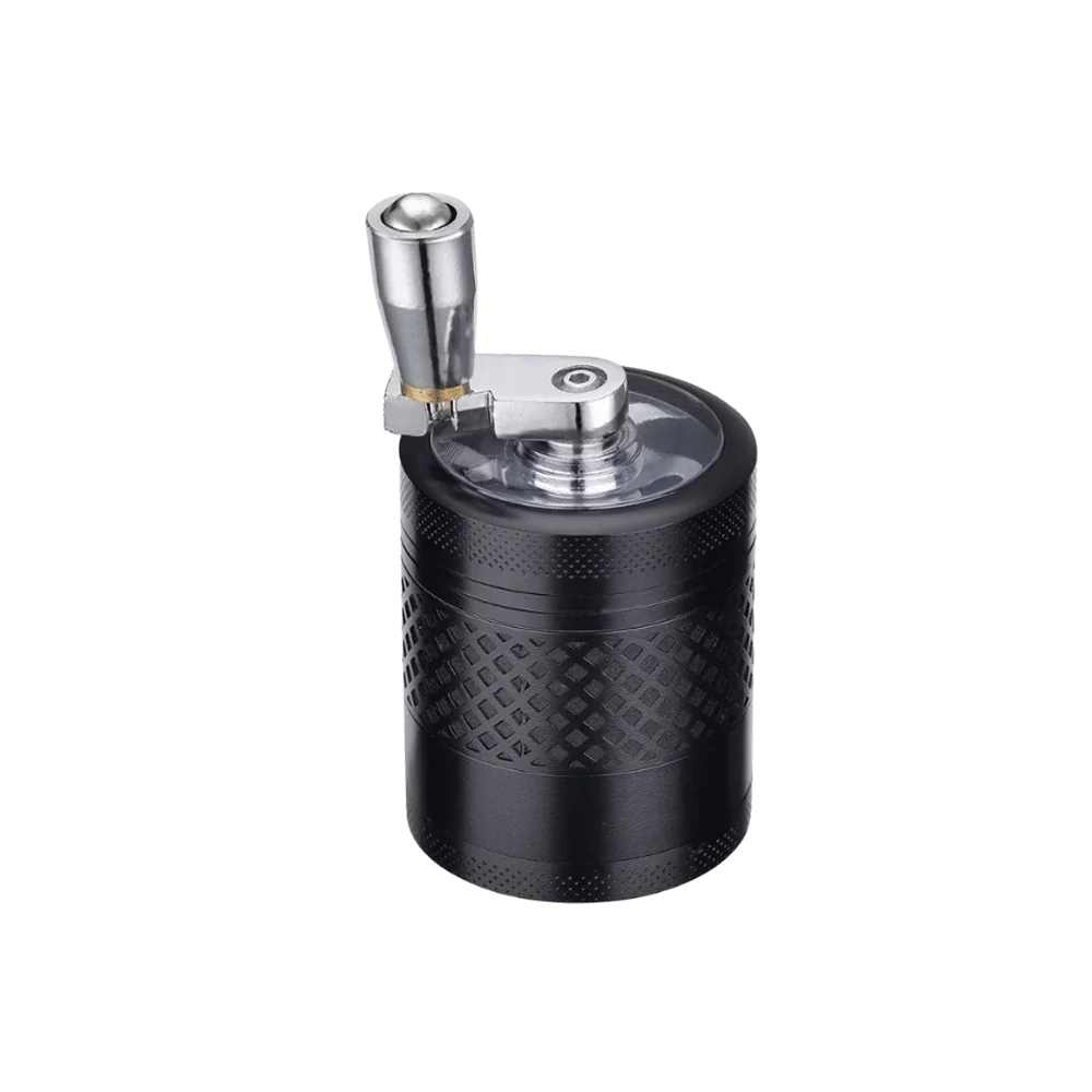 Grinder manuel noir 40mm avec manivelle, moulin à herbes Champ High, design texturé