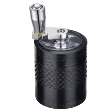 Grinder manuel noir 40mm avec manivelle, moulin à herbes Champ High, design texturé