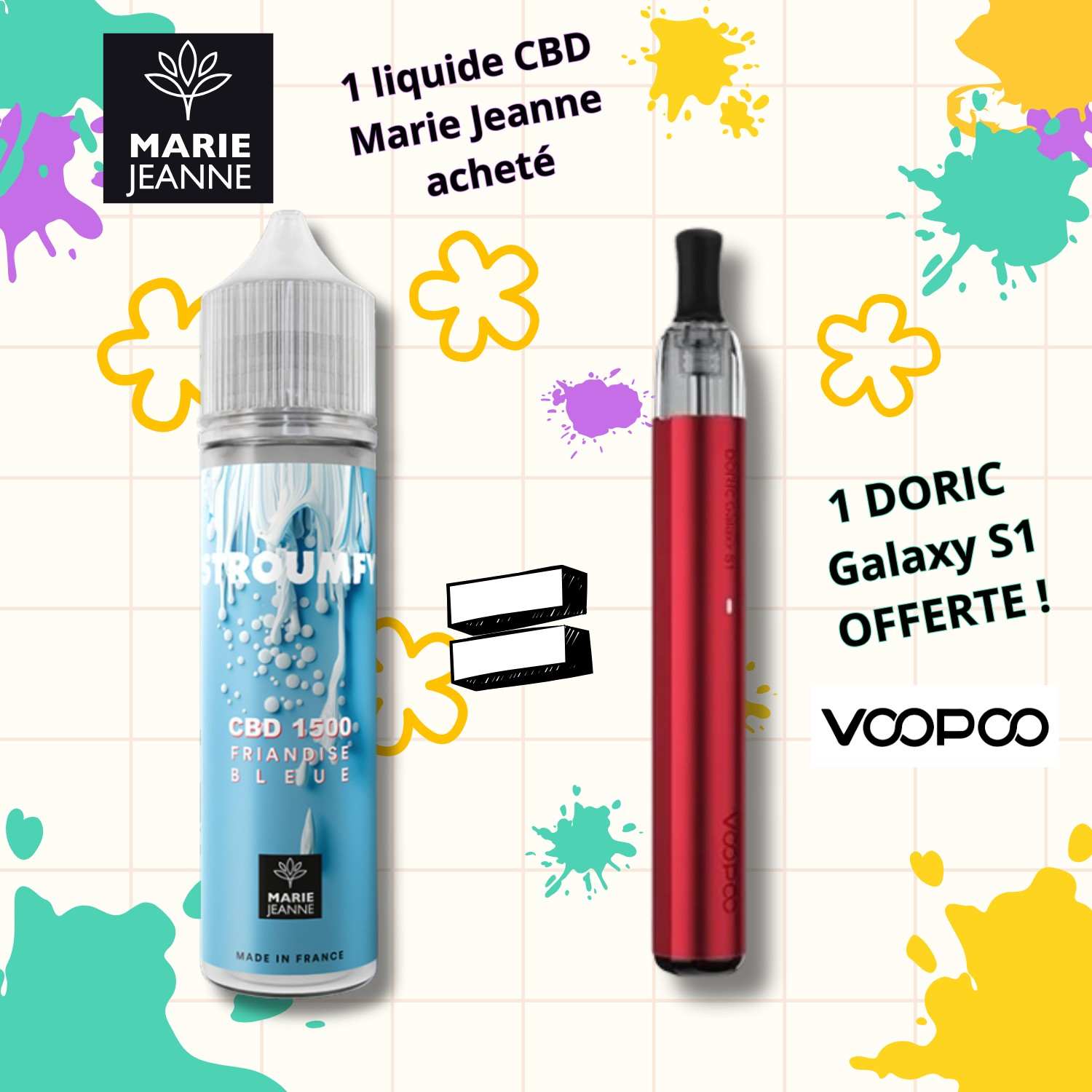 Pack E-liquide CBD Stroumfy 50ml + Pod Doric Galaxy S1 Offert | Cbdeau Vape