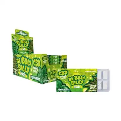 Boîte de 24 chewing-gums CBD menthe poivrée Bubbly Billy, produit à base de cannabidiol