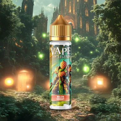 E-liquide Melon Knight de Vape of Legends dans un décor fantastique de château et forêt