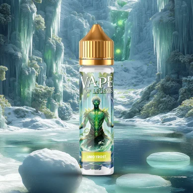 Flacon e-liquide Vape of Legends Limo Frost dans un paysage glacé fantastique
