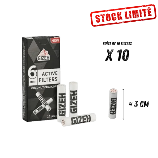 Filtre Gizeh Charbon Actif Coco 6mm - Boîte de 10 Filtres