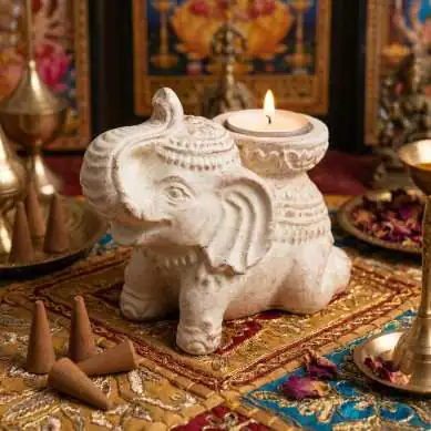 Porte-Encens Éléphant Béton Crème