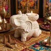 Porte-Encens Éléphant Béton Crème