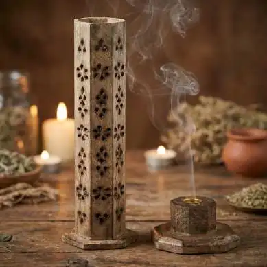 Tour à Encens Hexagonale Bois de Manguier