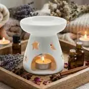 Brûleur Huile Céramique Blanc Lune Étoiles