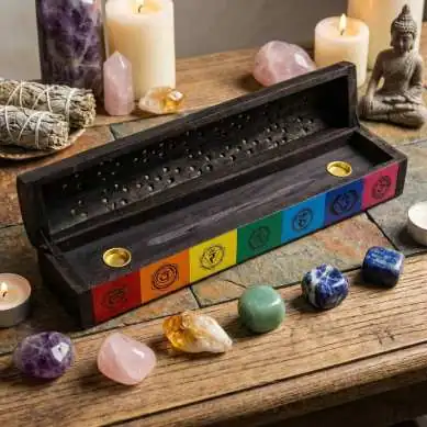 Boîte Porte-Encens 7 Chakras Bois Manguier