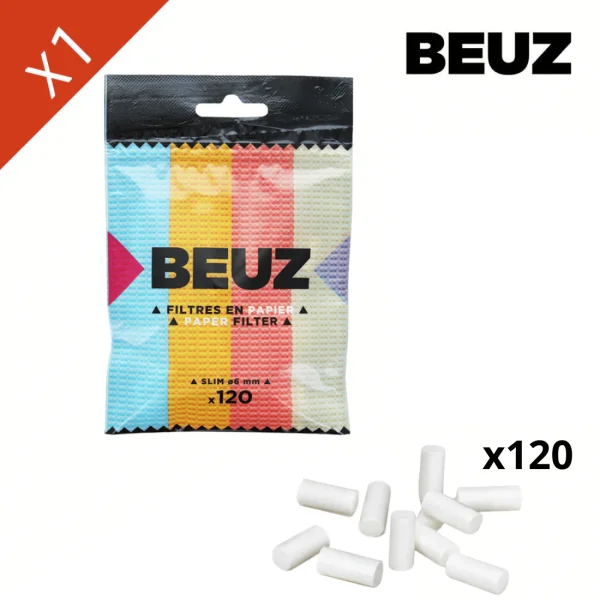 Sachet 120 Filtre Papier Beuz Slim Blanc