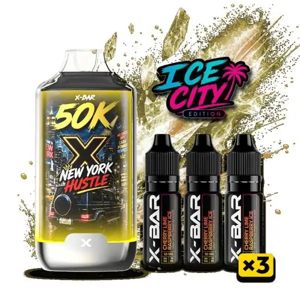Kit X-BAR 50K Ice City New York Hustle + 3 e-liquides 10 ml