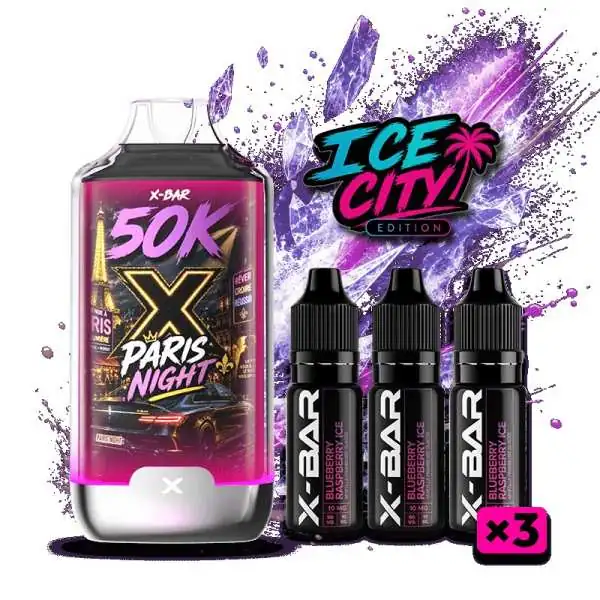 Kit Paris Night 50K Ice City X-BAR + 3 e-liquides 10 ml