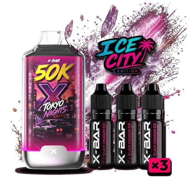 Kit X-BAR 50K Ice City Tokyo Nights + 3 e-liquides 10 ml