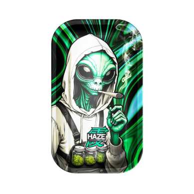 Face du plateau Alien Puff, extraterrestre en sweat avec des bocaux sur le torse