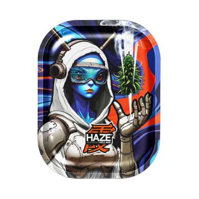Face du plateau Weed Wizard, peau bleue, visière et bourgeon au-dessus de la paume