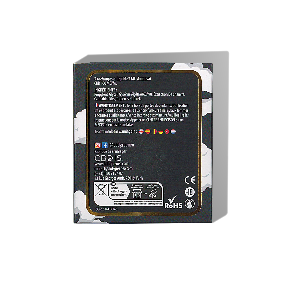 Cartouche e-liquide CBD 10% Anmesai - 2 pcs | GREENEO sans nicotine