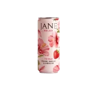 Canette Jane Relax, thé glacé fraise basilic hibiscus, design floral rose avec fraise