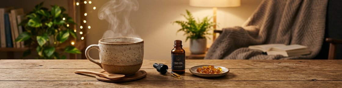 Tisane CBD, gélules et huile CBD combinées pour la nuit
