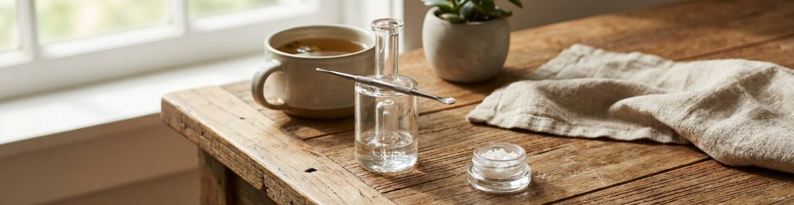 Vaporisateur de concentré CBD avec cristaux purs sur une table