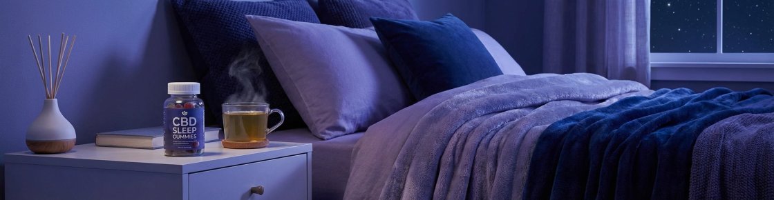 Gummies CBD pour le sommeil, ambiance apaisante de chambre nocturne