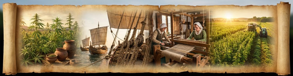 Frise chronologique de l'histoire du chanvre, des premières cultures néolithiques aux champs modernes