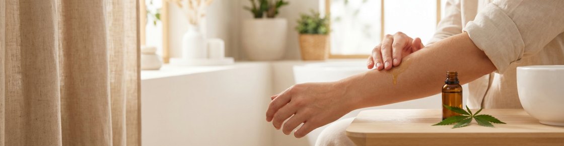 Application d'huile de CBD sur la peau lors d'un massage de récupération