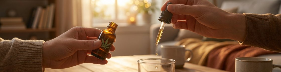 Comptage des gouttes d'huile de CBD avec un flacon compte-gouttes